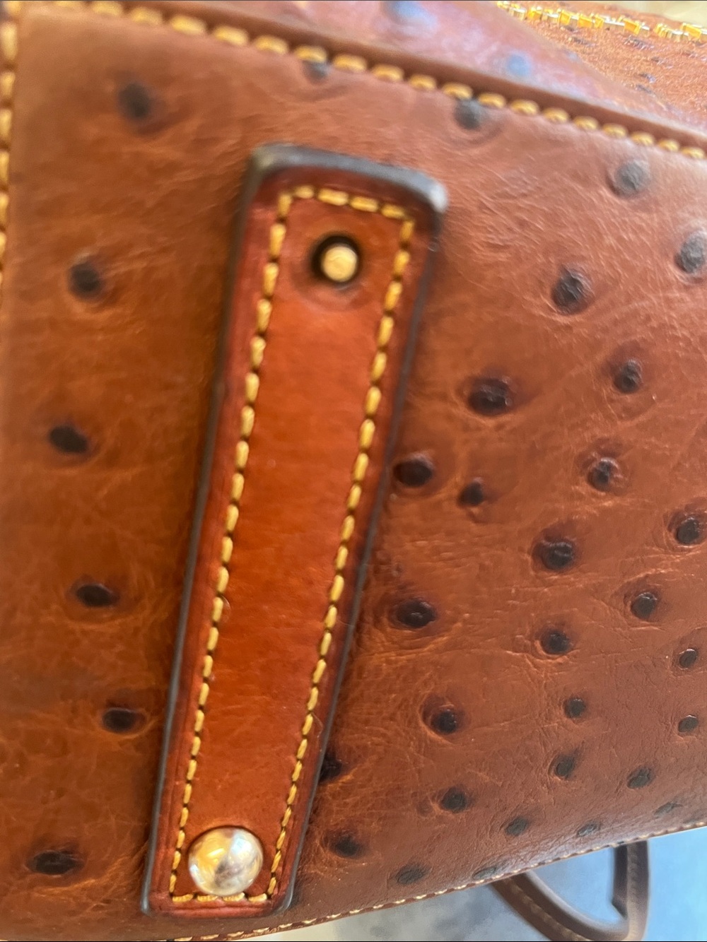 Dooney & Bourke Brown Ostrich-Embossed Leather Tote with Tassel - Picture 9 of 16